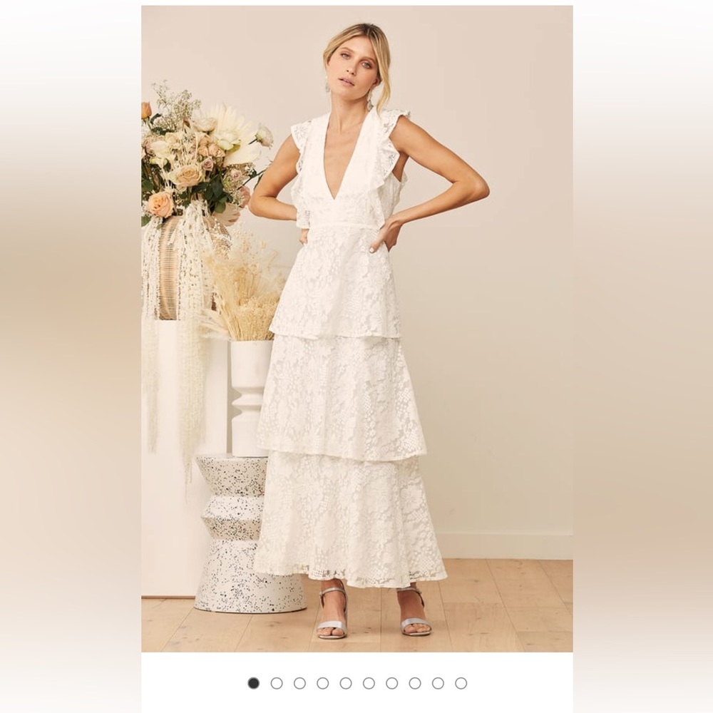 White vneck lace maxi dress